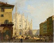 Giovanni Migliara Veduta di piazza del Duomo in Milano painting